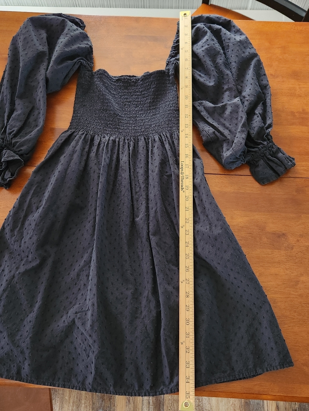 Kourt Portia Mini Dress Black Smocked Puff Sleeve Size M Cottagecore Boho - Picture 6 of 8